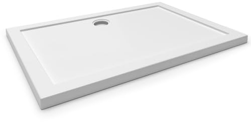 Aquamarin® Plato de Ducha - Rectangular 120 x 70 cm, Acrílico, Blanco, Acabado Brillante, Resistente a Arañazos - Equipamiento de Baño