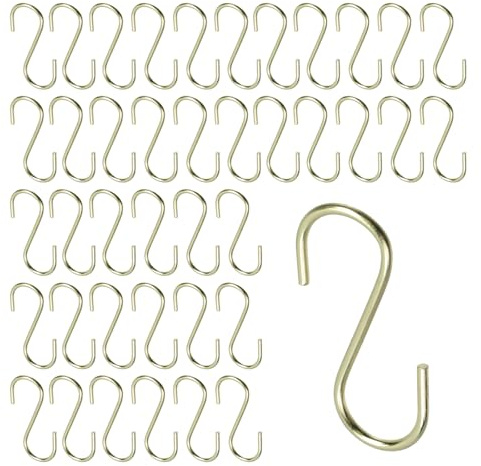 T Tulead Mini S Hanging Hooks, Golden, 2x42mm, 40PCS | Light Golden, Closet S Shaped Hanger Hook, for Hanging Jewelry, Purse, Key