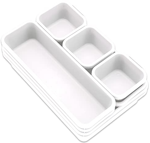 Addis 8 bandejas de almacenamiento de plástico para cajones entrelazados, para cocina, oficina, escritorio, maquillaje, ropa, joyería, manualidades, baño, organización, color blanco