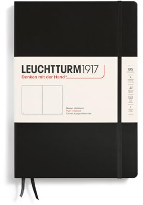 LEUCHTTURM1917 366183 Notizbuch Composition (B5), Hardcover, 219 nummerierte Seiten, Schwarz, Blanko | säurefrei, 80 g/m², Inhaltsverzeichnis, 2 Lesezeichen, Falttasche, fadengeheftet