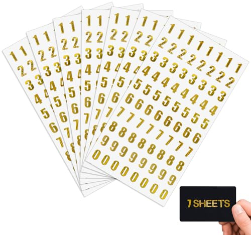 7 Blatt Zahlenaufkleber, Gold, Zahlenaufkleber, selbstklebend, für Geschenk, Sammelalben, Grußkarten, Kunsthandwerk, Datum