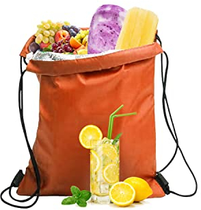 1 paquete de bolsa de almuerzo con cordón, impermeable, plegable, de aluminio, refrigerador, mini bolsa de almuerzo para trabajo, escuela, viajes (naranja)