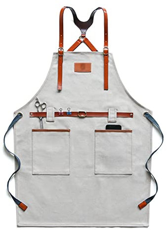 Arbeitsschürze aus Segeltuch, Barista, Garten- und Friseur-Overall (weiß, 60 x 75 cm)