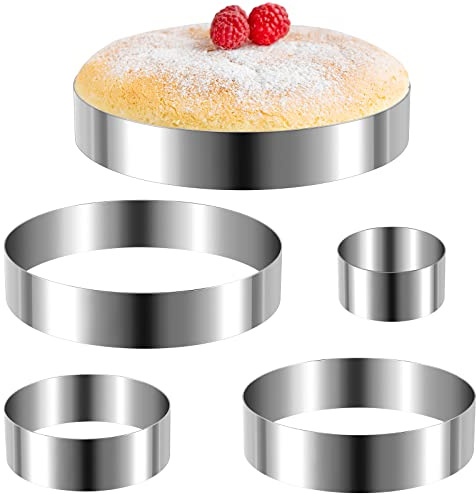 Eaasty 5 Pcs 4–12 Round Cookie Cutter Set Cake Ring Biscuit Cutters Cake Mold Stainless Steel Pastry Ring for Baking Cakes Cookies Pancakes Mousse Tart Muffin(Circle,5 Sizes)