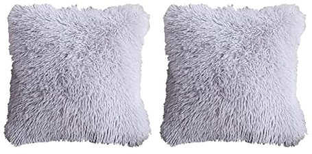 2er Set Dekorativ Kissenbezug,Künstlich Pelz Plüsch Kissenbezüge Dekorative Flauschig Kissenhülle Zierkissenbezüge Sofakissen Couchkissen Bezug für Sofa Schlafzimmer Wohnzimmer Auto Zuhause,Grau