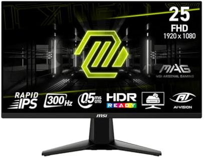 msi MAG 255XF 25 Curved Monitor 1920 x 1080 (FHD), 300Hz, HDMI, DisplayPort, VGA Port, VESA Mount, Tilt, Speaker, Thin Bezel, 0.5ms, Black
