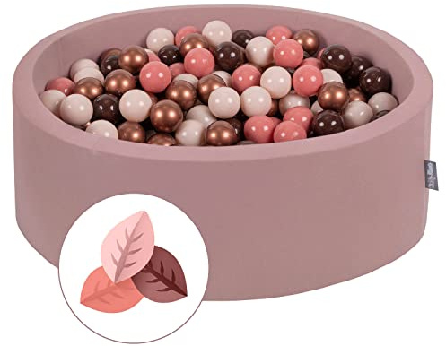 KiddyMoon Piscina De Bolas 90X30cm/300 Bolas Ø 7 Cm Espuma Suave para Bebé Y Niño Desde 8 Meses Funda De Algodón Extraíble con Cremallera, Otoño: Marrón/Cobre/Beige Pastel/Salmón