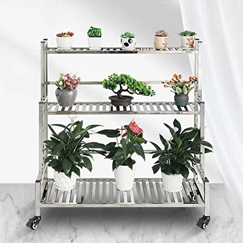 AFLCIO Pflanzenregal mit 3 Ebenen, Treppenstil, Metall, Edelstahl, Blumen, Topflappen, Aufbewahrungsregale, für drinnen und draußen, Balkon, Garten, Hof, Lagerregal, Leiter, Pflanzen, Ausstellungss