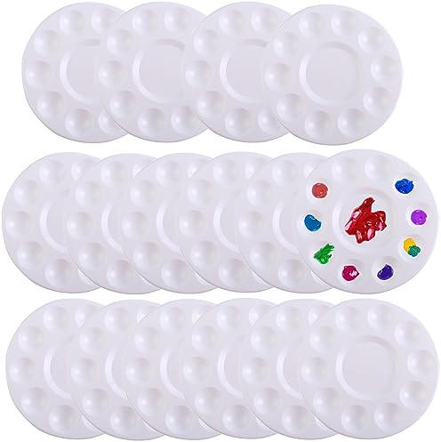16 Stück Mischpalette, Kunststoffpaletten 17cm Runde Palette Malpalette für Aquarell Malen Kunst Malerei, Weiß