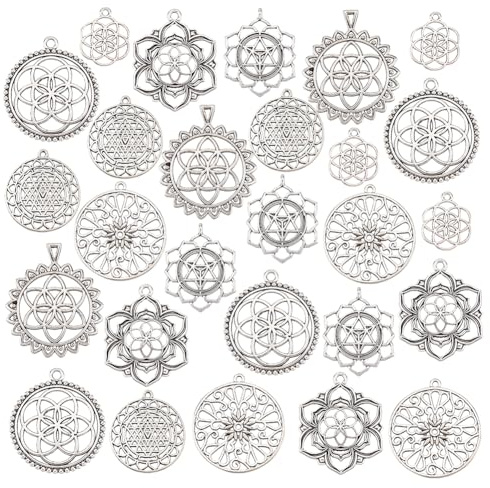 PH PandaHall 28 Stück Blume Charms 7 Stile Tibetische Antikes Silber Charms Anhänger Hohle Blumen Anhänger Für DIY Halskette Armband Schmuck Schlüsselanhänger