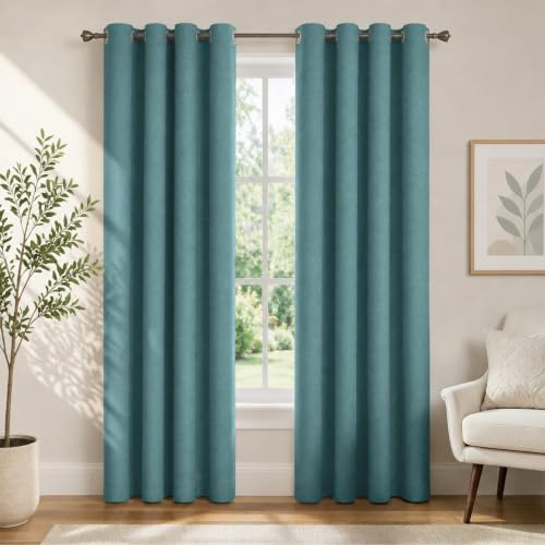 Ystyle Verdunkelungsvorhänge mit Ösen 100% 2er Set, 140×180 cm, Türkis | Blackout Curtain Leinenoptik, Thermovorhang Gegen Kälte Und Hitze, Gardinen Blickdicht für Schlafzimmer Wohnzimmer