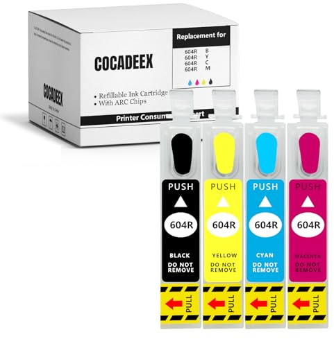 COCADEEX 604XL Nachfüllbare Tintenpatronen mit Auto-Reset-Chips, kompatibel mit XP2200 XP2205 XP3200 XP3205 XP4200 XP4205 WF2935 WF2930 WF2910 WF2950 Drucker