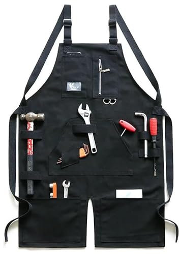 Tabliers Porte Outils Tabliers de menuiserie for hommes et femmes Tablier de travail en toile durable de 16 oz avec poches Sangles croisées Tablier à outils réglable jusqu'à XXL ( Color : Black )