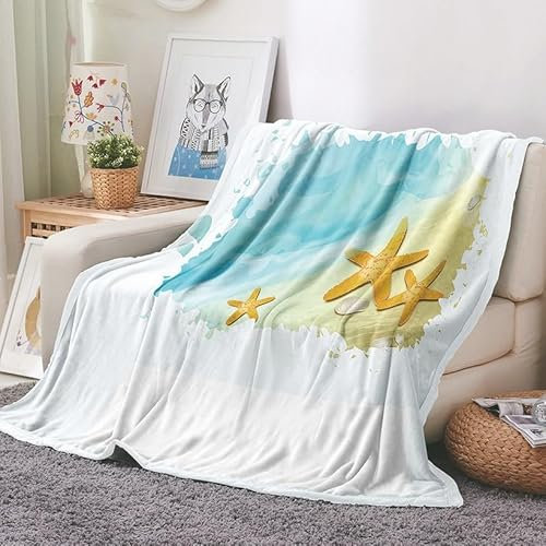 EHOMERY Mantas para Sofa Baratas Cobijas De Verano Manta Algodon Colcha Cama Estrella De Mar Paisaje Manta Camping Mantas Decorativas Suaves Y Cómodas Azul 100x70cm