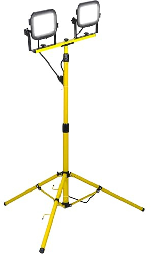 Luceco Tripod Work Site LED Light with Twin Adjustable Heads, Foldable, 3m Cable, Yellow, IP65, 2 x 20W, 2 x 1900lm, 110V, 5000K, LSLTTW2201V