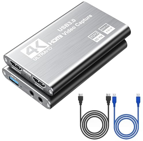 Carte de Capture vidéo HDMI 4K, USB 3.0 1080P 60FPS Enregistreur vidéo Nintendo Switch Capture Card pour Streaming Gaming et Broadcasting, Fonctionne avec Xbox Series X/S, Xbox One X/S, PS4, (Argent)