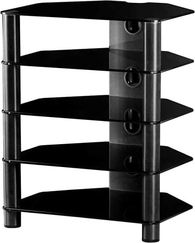 RO&CO Sonorous RX-2150-NN Mueble HiFi 5 Estantes Vidrio Templado Negro 75x60x50 cm Chasis Aluminio Negro Rack Audio Vídeo hasta 40 kg con Sistema Ocultacables