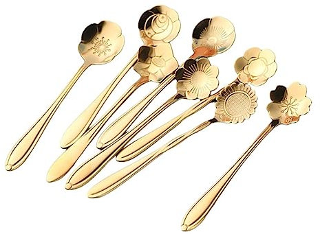 Cabilock cuchara de cocina cucharada de helado cucharas para mezclar cucharaditas para te cuchara de café cuchara de acero inoxidable Postre cuchara de mezcla Flor dorada, U1537G730HQ3JQ8