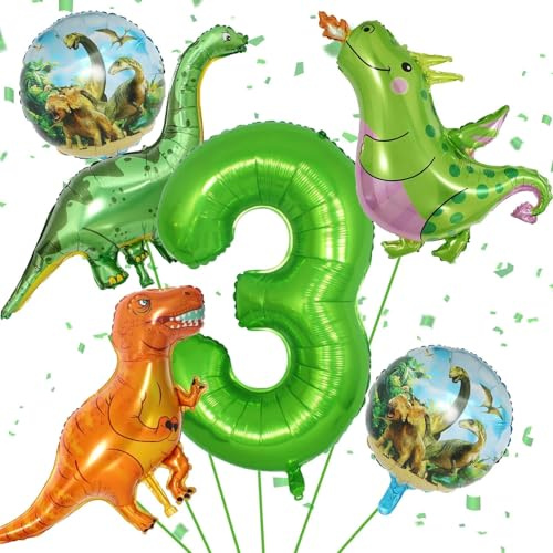 Dinosaur 3rd Birthday Decorations, Dinosaur Birthday Party Decorations with Giant Inflatable Dino Balloons 40 Inch Helium Foil Mylar Number 3 Balloons for Dino Theme Bday Party Decorations