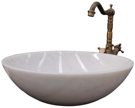 Natural Moon White Marble Bathroom Sink 17inch Round Shape Vessel Bowl Polished Finished basin