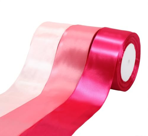 66m Seidenbänder Rosa, Geschenkband Breit, Rosa Satinband 50mm Breit Bänder Wetterfest, Schleifenband Breit Große Stoffbänder für Geschenkverpackungen Hochzeit Basteln DIY Blumenstrauß Schleifen