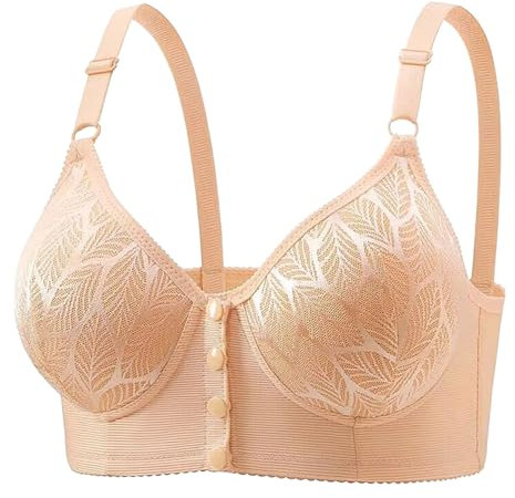 Keepink Womens Bras Front Fastening Minimiser Bras Convenient Comfort Bralettes Jacquard Posture Bra Full Support No Underwire Bras Push Up Bra for Large Breasts Plus Size 36/46