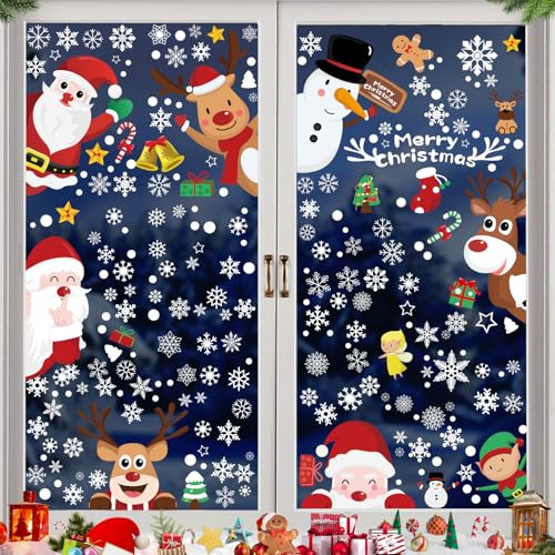 Shinybox Weihnachten Fensterbilder, 9 Blatt Selbstklebend-Weihnachten, Fensterdeko Weihnachtsfenster Aufkleber Wiederverwendbar, Winter Fensteraufkleber für Deko Fenster Schaufenster(D)