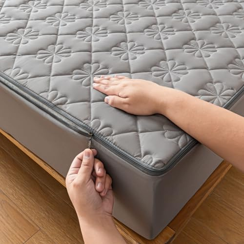 Protège Matelas 140x190 avec Fermeture éclair Personnalisable Housse de Matelas Matelassé Lavable Housse Protection Matelas Demenagement Draps Housses Respirante Surmatela Integrale (140x190+15cm,Gray