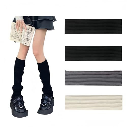 SDXCJY Lot de 4 paires de jambières tricotées pour femmes et filles, jambières tendance pour enfants, chaussettes d'hiver tricotées au crochet, chaussettes longues pour le ballet, la danse, le