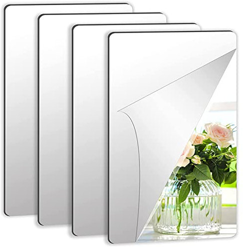 4 Stück Acryl Spiegelplatten Flexible Spiegelfliesen Ohne Glas Mit 16 Stück Selbstklebenden Aufklebern Für Die Wanddekoration Zu Hause