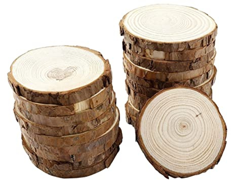 SHINEOFI 10pcs Unfinished Round Wood Chips Wood Discs Tree Bark Slices for DIY Coasters Decor