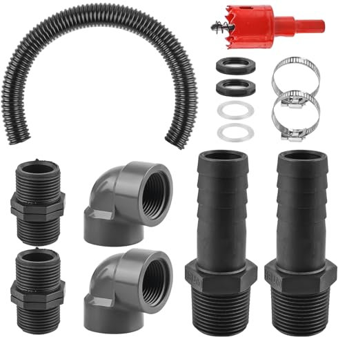 Regentonne Verbindung Set, 2 Regentonnen Verbinder 1 Zoll mit 50 cm Verbindungsschlauch, Regentonnendurchführung Regentonnen Verbindungsset, Regenfass Verbinder für Regenwasser Tonnen