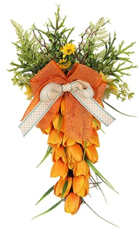 Perfeclan Corona de Zanahoria de Pascua para Puerta Delantera, Corona de otoño, Adorno Creativo, Colgante en Forma de lágrima, decoración del hogar para Ventana