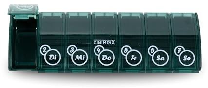 CINIBOX 7 in 1 – Tablettenbox 7 Tage – Dunkelgrün – Pillendose & Medikamentenbox mit 7 Fächern – leicht zu öffnen & sicher verschlossen – BPA-frei & lebensmittelecht – Made in DE