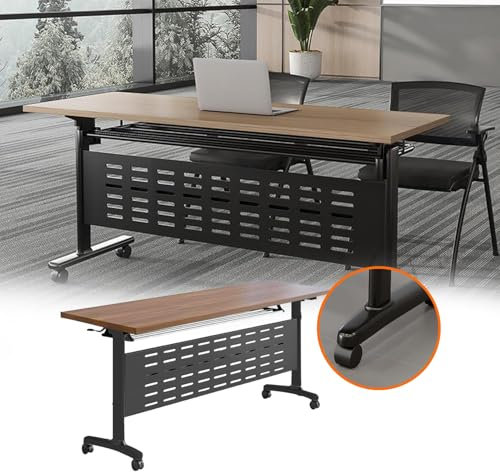 Klappbarer Büro-Konferenztisch, tragbarer Schulungstisch aus Massivholz mit Metallbeinen, rollender Besprechungstisch, Heim- und gewerblicher Arbeitsplatz (dunkler Nussbaum, 55 x 24 x 30 Zol
