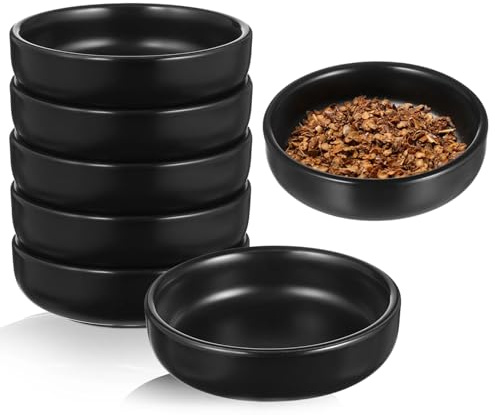 VAIGU:OA 6er Dipschalen Schwarz, Rund Saucenschalen Stapelbar Sojasauce Schälchen Mini Dipschale Kleine Saucenschälchen 8,7x2,5 cm Dip Schalen Set für Charcuterie Board Sushi, Tomatensauce, BBQ