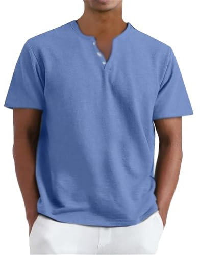 DENGJIAMY T-shirt da uomo taglie forti casual in cotone con scollo a V con bottoni maglietta tinta unita maglietta a maniche corte classica basic tinta unita top abbigliamento estivo da uomo