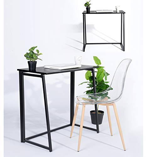 MEUBLE COSY Tavolo Pieghevole Scrivania Portatile Postazione di Lavoro per Computer Soggiorno Ufficio Piccoli Spazi, Facile da Montare, Struttura in Metallo, Nero