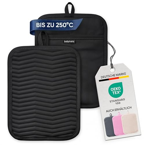 Bellphany 2er Set Topflappen Handschuh Silikon - Topfhalter, Schwarz