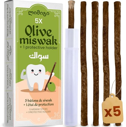 MODOGO® Miswak D'olivo x5 - Spazzolino Naturale per Denti - Bastoncini Sbiancanti Ecologici - Cura Dentale Tradizionale Araba - Pulizia Profonda e Freschezza Naturale