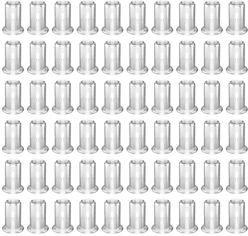 Rivet Nut Rivnut Rivet Nuts M6, 60 PCs Aluminium Alloy Knurled Flat Head Threaded Insert Nut M6 Flat Head Aluminum Rivet Nut Rivet Nuts for Metal Sheets, Electrical Appliances and Industrial