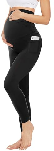 Risipu Maternity Fleece Lined Leggings with Pockets Over Belly,Thermal Womens Pregnancy Workout Yoga Pants Warm Soft Winter (UK, Alpha, M, Regular, Regular, Black)