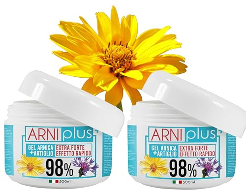 ARNIplus+ Arnica per cavalli uso umano,EFFETTO FREDDO, 2x 500ml arnica gel forte 98%, assorbimento rapido, non unge, Arnica montana + Artiglio del diavolo, made in italy