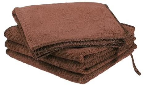 sourcing map 4 Pack Microfiber Cleaning Cloth, 12 x 12 Multi-Functional Cleaning Towels Reusable Absorbent Rags with Hook for Car Wash Kitchen Household Window Clean, Brown