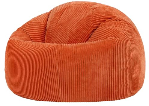 icon Kingston Cord Bean Bag, Orange, Large Adult Bean Bag Chair with Filling Included, Comfy Chair, Living Room Furniture, Bedroom Furniture