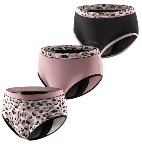 Carer 3er Pack Damen Inkontinenzslip – Modische Slips mit 120 ml Saugeinlage wiederverwendbare Menstruationsunterwäsche für Inkontinenz oder nächtlichen Periodenschutz Mehrfarbig Größe XL
