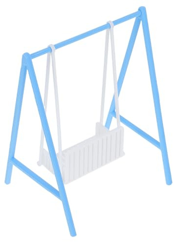 Wakauto 1:12 Scale Dollhouse Swing Chair, Blue & White Porch Swing with Seat - Miniature Scene Accessory for OB11 BJD Dolls, Fairy Garden, Diorama & Room Display