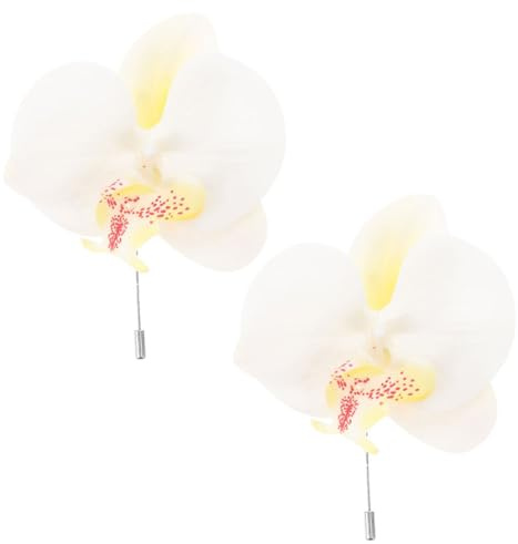 Baluue 2 pièces Broche Orchidée Blanche Soie Épingles Fleuries Élégantes pour Costume Mariage Bal de Promo et Événements Formels Accessoires Raffinés pour Hommes