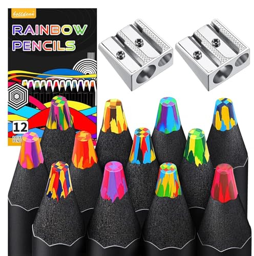 EduPlayte Crayons de Coloration de 12 Pièces, Ensemble de Dessin pour Enfants, 2 Couteaux à Aiguiser, Couleur pour Adultes et Enfants, pour Dessin, Coloration, des Cadeaux de Pâques