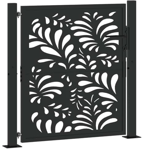 Portail de Jardin en Conception Ondulé, Porte de Clôture avec Système de Verrouillage et Poignée, Portillon D'entrée de Cour, Noir 105x106 cm Acier